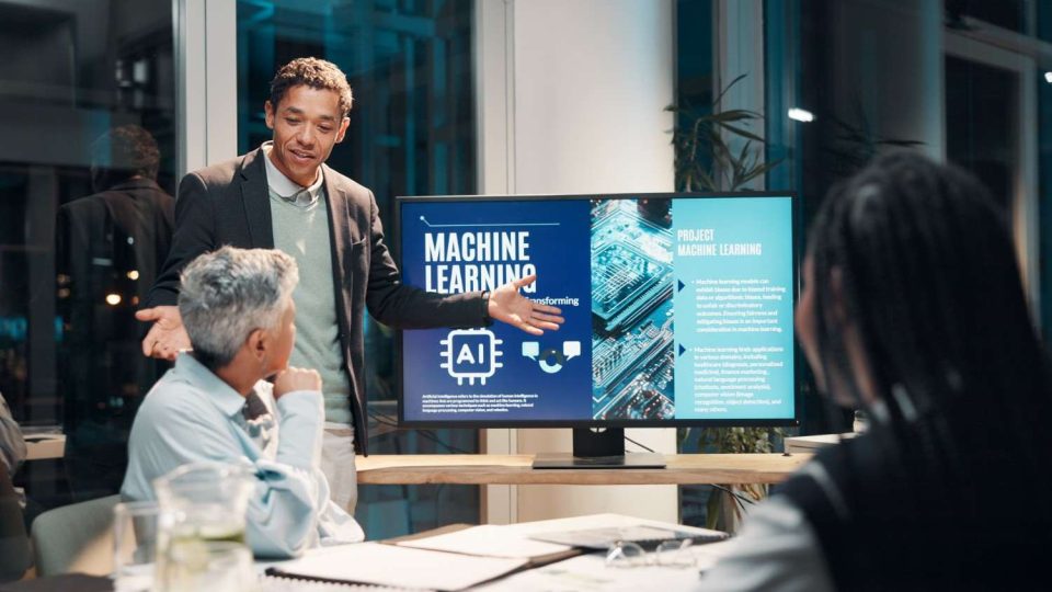 Professionals reviewing AI and machine learning strategies for real estate investment across the Bay Area