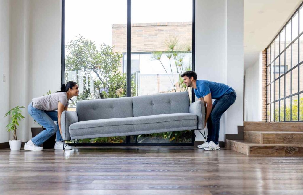 Rental property turnover work involving furniture relocation and property preparation